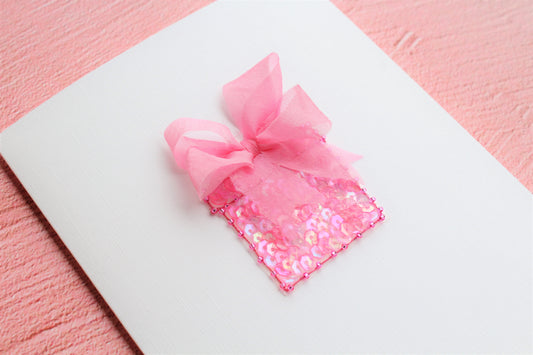 Silver Present with Silk Pink Ribbon Bow